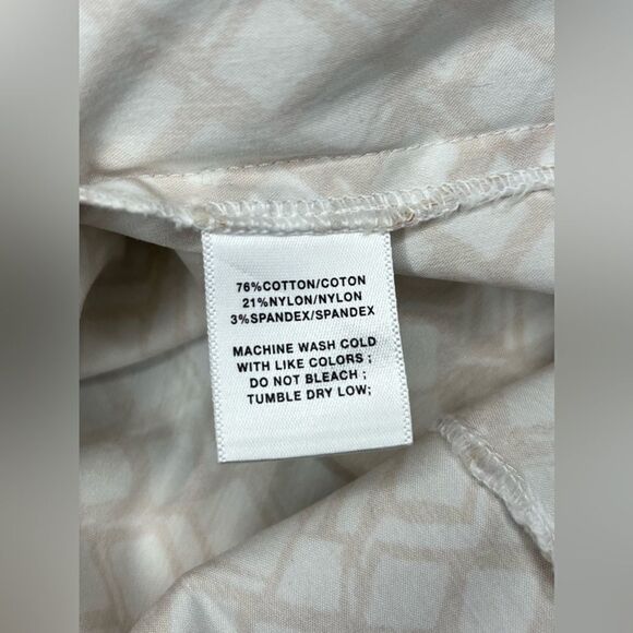 Layfayette 148 white/khaki square printed button up sz 10 - Picture 4 of 8